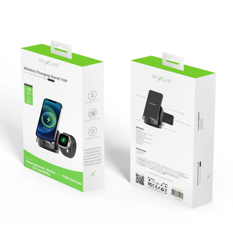 Rixus 3in1 Wireless Fast Charger 15W Stand